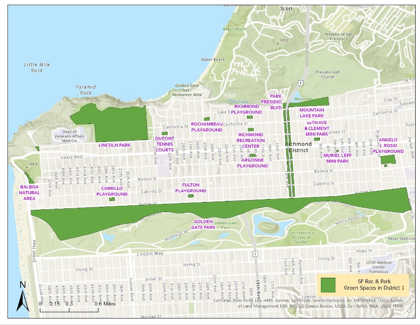 Map of green spaces in the Richmond District
